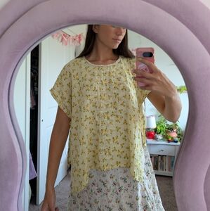 Floral Yellow Cottagecore Women's Top One Size